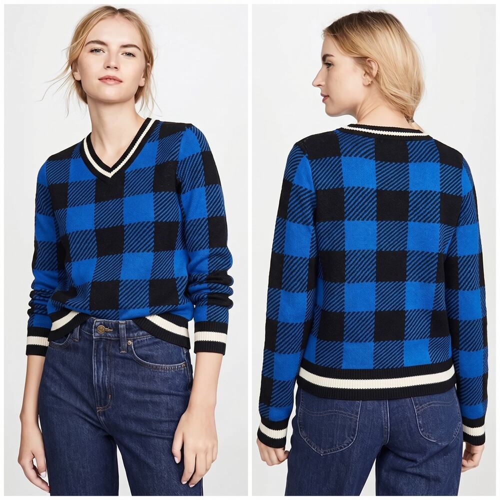 Rag & Bone Gabby V-Neck Sweater Merino wool Blue Buffalo knit S